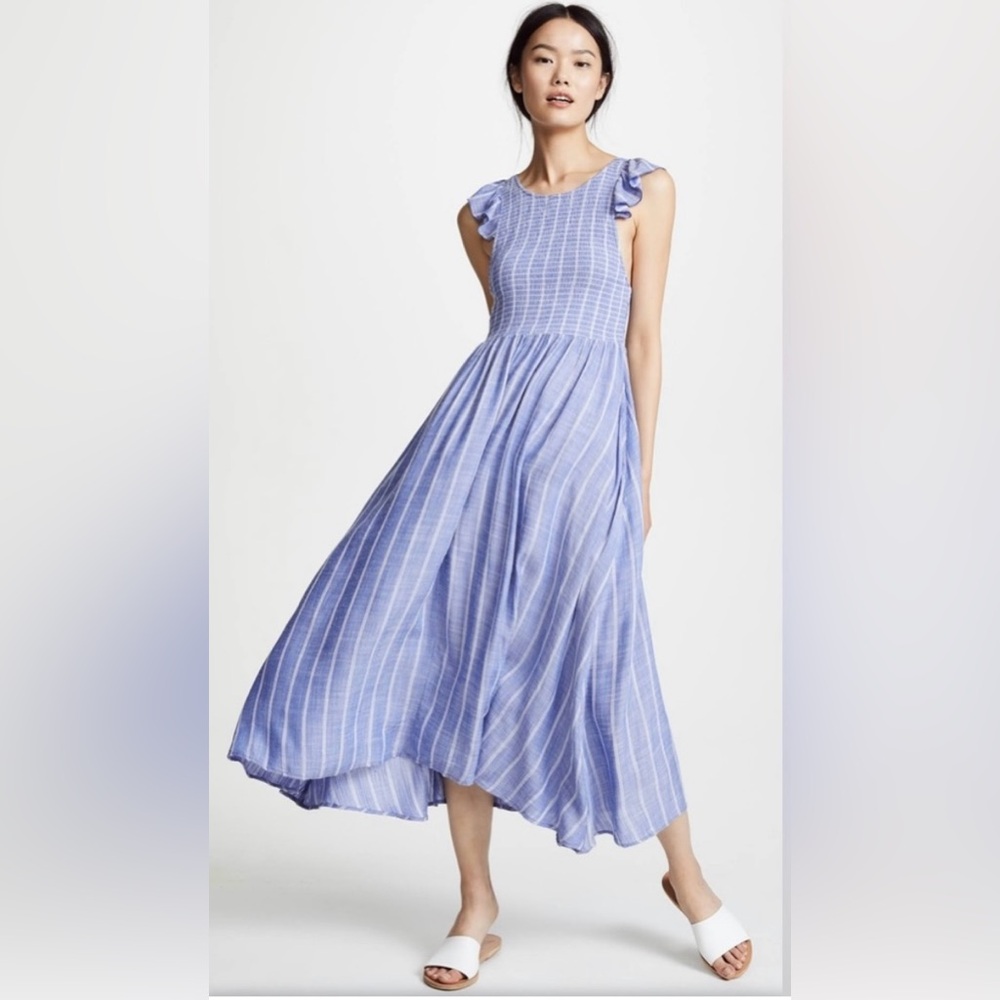 Free People Striped Chambray Butterfly Smocked Midi Dress ZB2